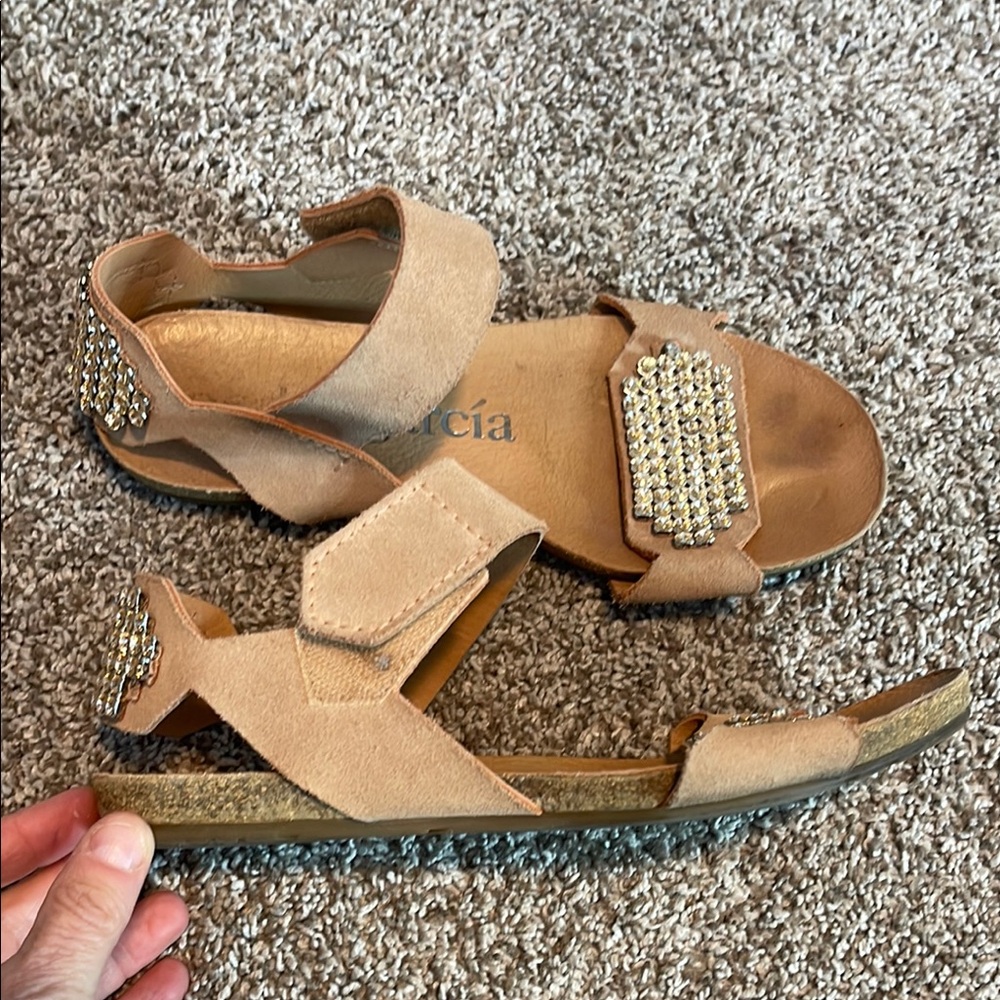 Pedro Garcia Beige Sandals with Rhinestone Accents